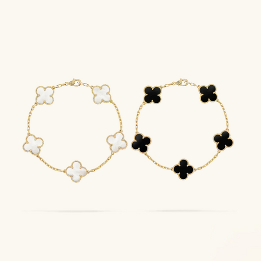 2-teiliger Kleeblatt-Armbandset - Schwarz/Weiß